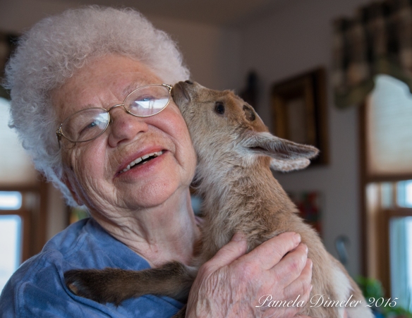 Marjorie with one of her precious baby goats.